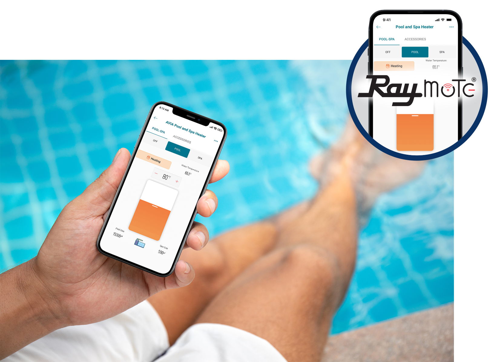 AVIA Pool and Spa Heater by the pool viewing raymote app