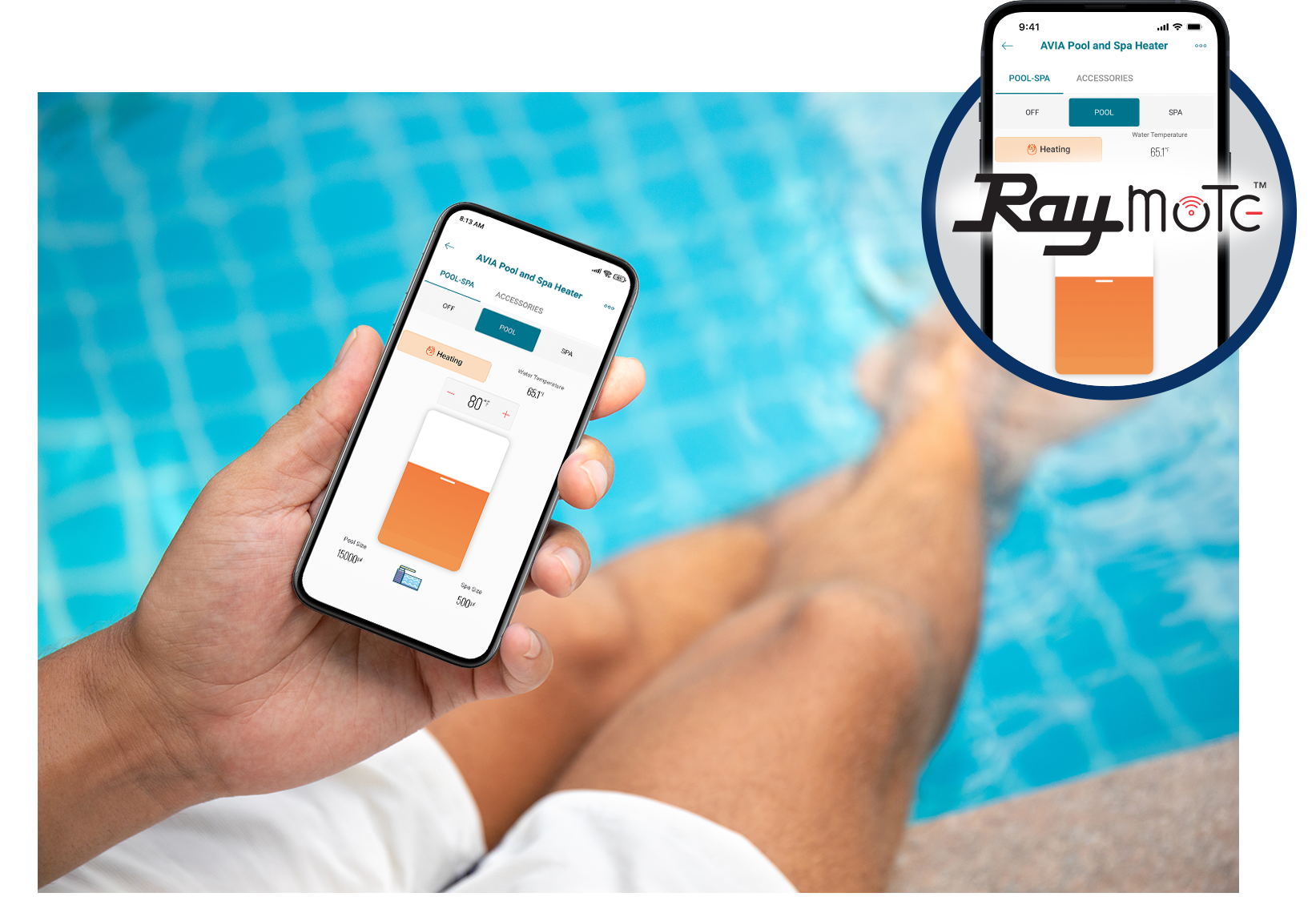 AVIA Pool and Spa Heater by the pool viewing raymote app